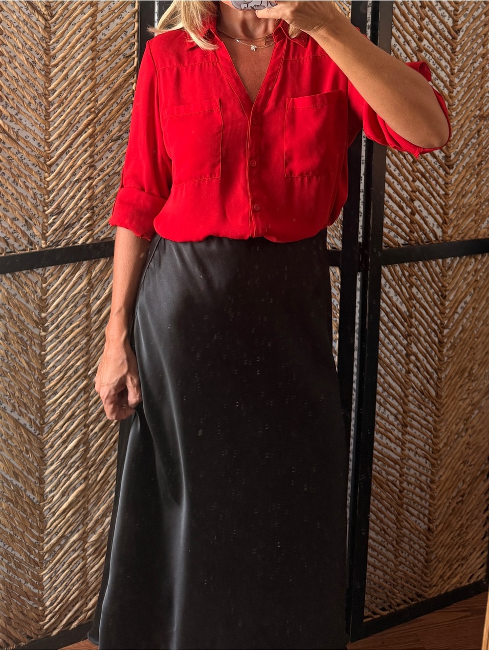 Express Portofino Red Button Front Blouse